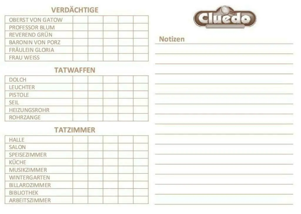 Cluedo Block Vorlage