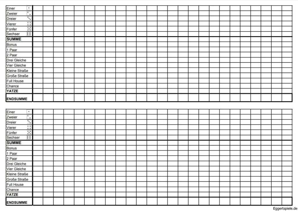 Kniffel Block Vorlage