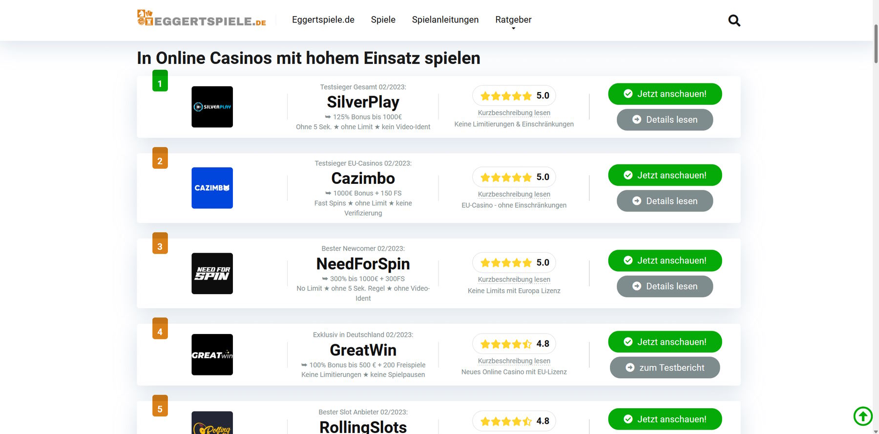 online casinos mit hohem Einsatz